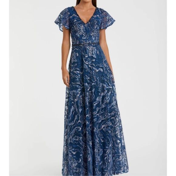 Mac Duggal Women's Embellished Illusion Butterfly Sleeve A-Line Gown size 8 NWT - Picture 2 of 9